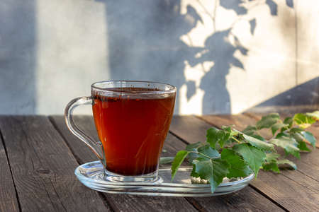 Medicinal birch chaga tea is used in folk medicine. Selective focus.の写真素材