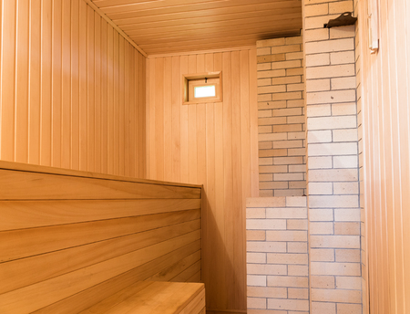 Interior of traditional russian wooden sauna.の写真素材