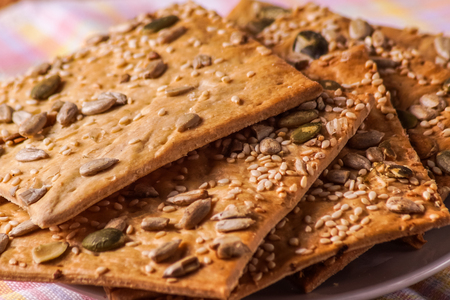 Fresh homemade cockies for breakfast,on a napkin, closeup, soft focus.の写真素材