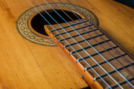 A view of old classical guitar closeupの写真素材