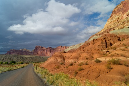 Driving in the Capitol Reef national park, Utah, USA.の写真素材