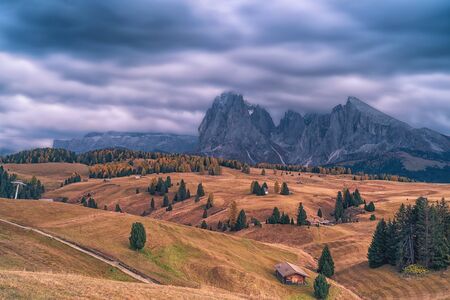 Italy. Dolomites mountains and Great Autumn landscape.の写真素材
