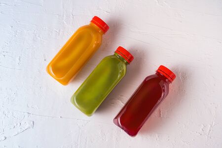 Minimal style. Zero waste. Healthy drink in Eco bottles isolated on white background. Flat lay.