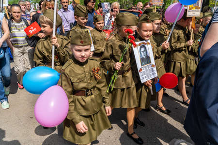 Zhukovsky,RUSSIA,MAY 9,2019: Immortal regiment on Victory Day the 9th of May, when people go column...