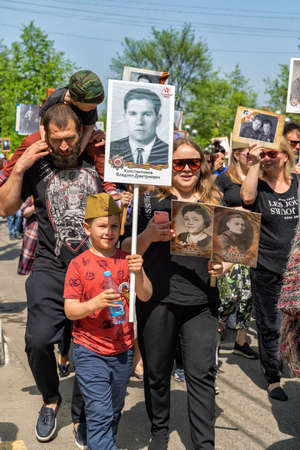 Zhukovsky,RUSSIA,MAY 9,2019: Immortal regiment on Victory Day the 9th of May, when people go column...