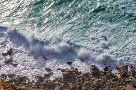 Waves of the Atlantic ocean in Cabo da Roca, the western point of Europe, Portugal.の写真素材