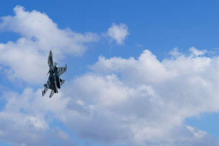 Zhukovsky, Russia-July 23, 2021: MAKS-2021 International Air Show, an exhibition of aircraft and helicopters. Modern Russian fighter jets in the sky.のeditorial素材