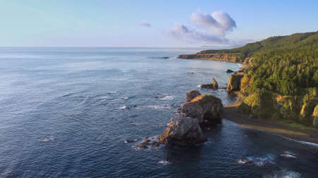 Aerial view the Bright dawn the Sakhalin Birds Cape,Russia