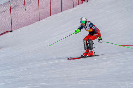 March 14, 2022, Mountain Air, Yuzhno-Sakhalinsk, Russia : skiers in the slopes of the skiing resort.のeditorial素材