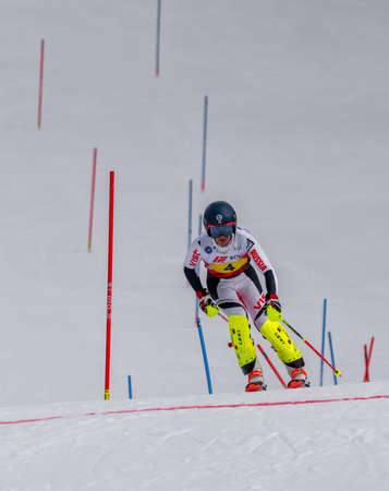 March 14, 2022, Mountain Air, Yuzhno-Sakhalinsk, Russia : skiers in the slopes of the skiing resort.のeditorial素材
