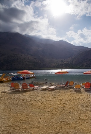 The only fresh water lake in Crete - Lake Kournas.の写真素材