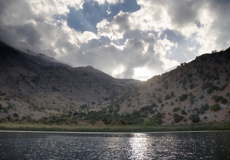 The only fresh water lake in Crete - Lake Kournas.の写真素材