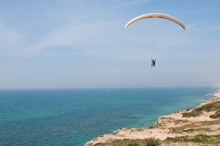 Parachute flying above the sea . Israel .の写真素材
