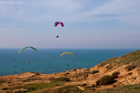 Parachute flying above the sea . Israel .の写真素材