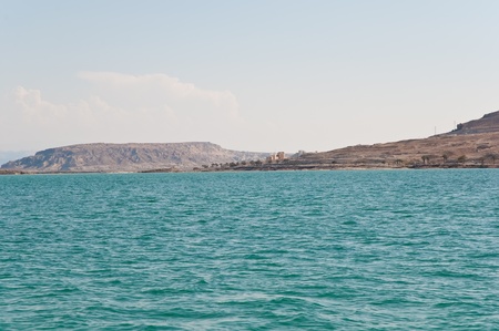 View on Dead Sea coastline and Arava Desert in Israel.の写真素材