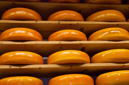 Cheese rounds - or wheels at a Market .の写真素材