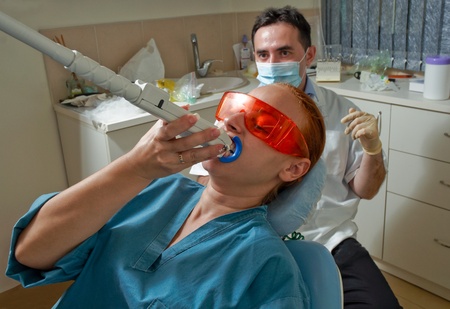 Scutan crowns for temporary crown treatment, that are used in cases when the patient has to walk away with buffed teeth from the dentist.の写真素材
