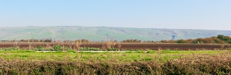 Valley "Agmon-Khula and" adjacent to the ridges and the Golan mountains of Naftali. Winter. Israel.の写真素材