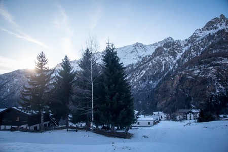 Sunset in the mountains in the Valtournenche region. Italy, the Alps.の写真素材