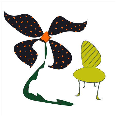 Chair and big flower vector illustration. Isolated home design elements on white backgroundのイラスト素材