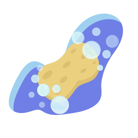 Big cleaning sponge with soap bubbles for washing and bathing. Vector illustration on white backgroundのイラスト素材