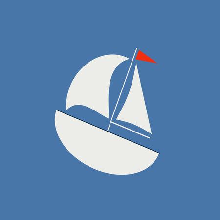 White ship on blue background. Flat vector illustrationのイラスト素材