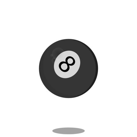Billiard ball number 8 with shadow. Black only