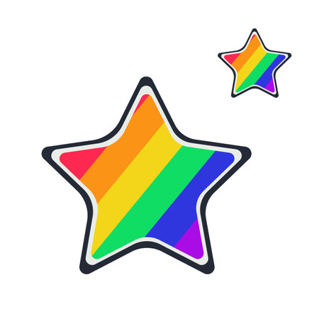 Stars filled with rainbow colors. Simple design element with lgbt vibe. Flat vector illustrationのイラスト素材