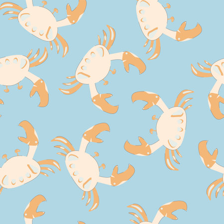 Seamless crab pattern on blue background. Sea life concept for textile, wallpaper, printing, wrapping paper, nursery. Vector illustrationのイラスト素材