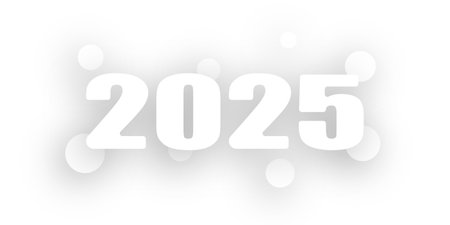 2025 year. White numbers with shadow and dots. Vector design for print, banner, poster. Template for...