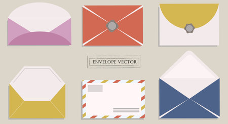 Mail envelopes set. Air mail, old-fashioned letters, mail service. Vector illustration cartoon flat style.のイラスト素材