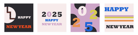 Set of Happy New Year 2025 posters. Modern abstract templates for invitation cards, banner,...