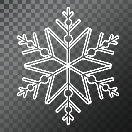 White snowflake isolated on transparent background. Winter decoration design element. Perfect for christmas card, poster, flyer, cover, brochure, web icon.のイラスト素材