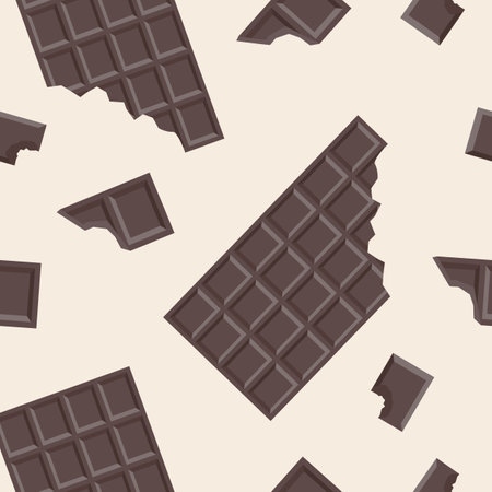 Seamless pattern with milk chocolate bars and bitten pieces.のイラスト素材