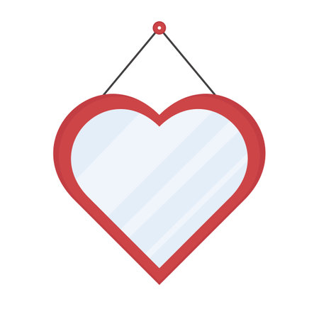 Heart shaped wall mirror. Flat vector illustration isolated on white background.のイラスト素材