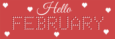 Hello february horizontal banner. Template with hearts for month February.のイラスト素材
