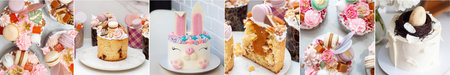 Set of beautiful traditional orthodox cakes decorated with glaze, meringues, chocolate, nuts,...