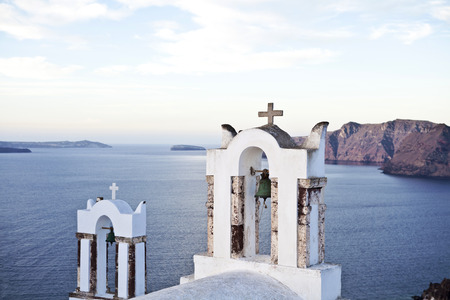 Church in Oia village on Santorini の写真素材