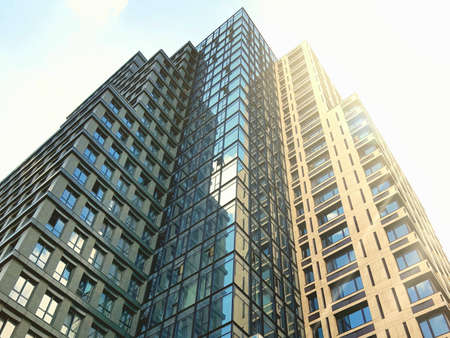 Glass facade of the building in the rays of the sun. Business success concept, career startのeditorial素材