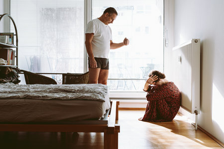 Dad and daughter quarrel, domestic violence, teenage problemsの写真素材