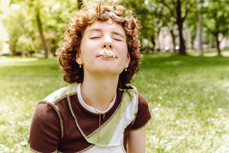 Portrait attractive teenage girl outdoors in summerの写真素材