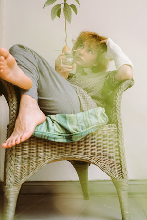 Hobby home gardening for teenager, Home gardening, love of houseplants, freelance.の写真素材