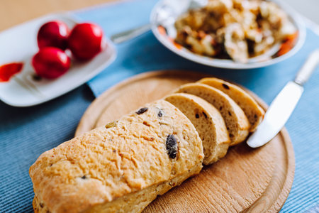 homemade bread with olivesの写真素材