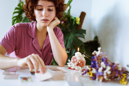 woman telling fortunes with cardsの写真素材