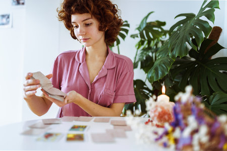 woman telling fortunes with cardsの写真素材