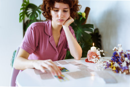 woman telling fortunes with cardsの写真素材