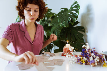 woman telling fortunes with cardsの写真素材