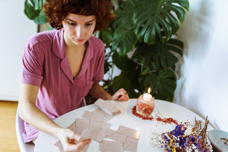 woman telling fortunes with cardsの写真素材