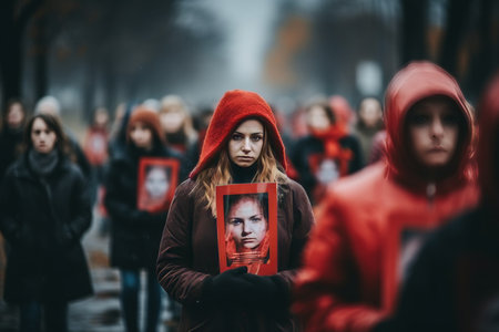 demonstration of people holding portraits of their loved ones, loss, grief, protestの素材