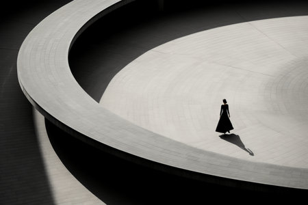 lonely silhouette of a man in the shadows and lightの素材